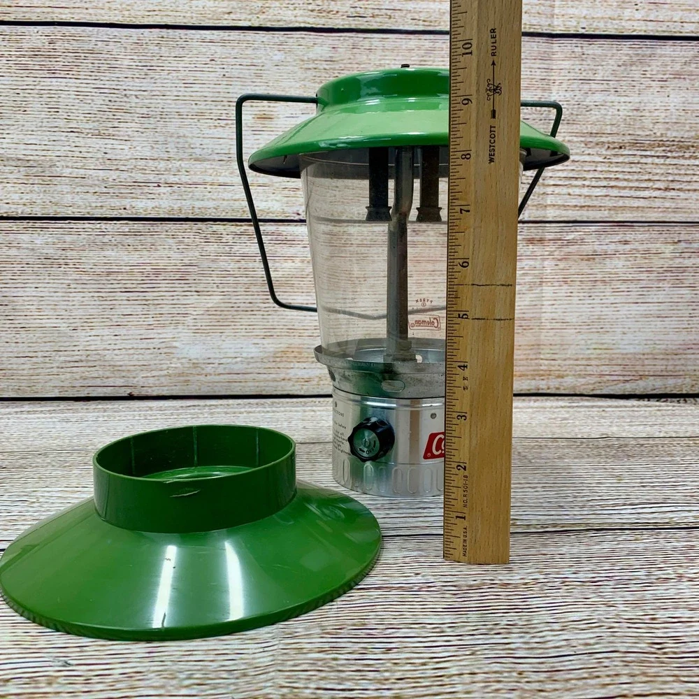 Vintage Coleman Propane Lantern‎ Camping Lantern Green Top Pyrex Glass USA Made
